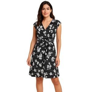 MIX Black White Floral Fit & Flare Dress Women’s Size Large